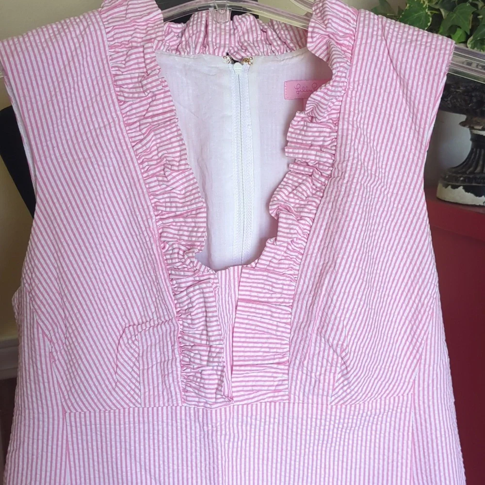 Lilly Pulitzer Light Pink Ruffle V-Neck Sleeveless Mini Dress - Picture 4 of 8
